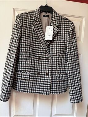 Theory square DB jacket mink Multi pattern tweed 100% wool lined houndstooth$495